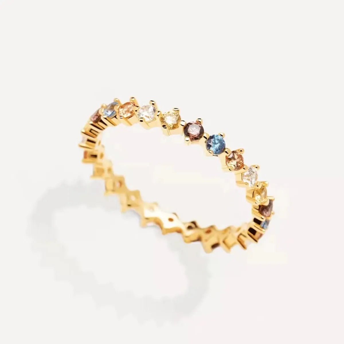 women’s eternity rings with gemstones-Simple Style Colorful Sterling Silver Plating Inlay Zircon 18k Gold Plated Rings