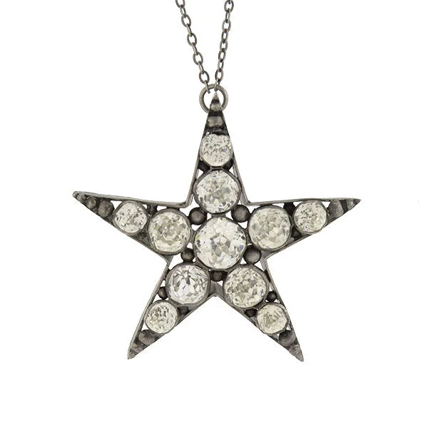 women’s gold choker necklaces-Victorian Sterling French Paste 5-Point Star Pendant Necklace