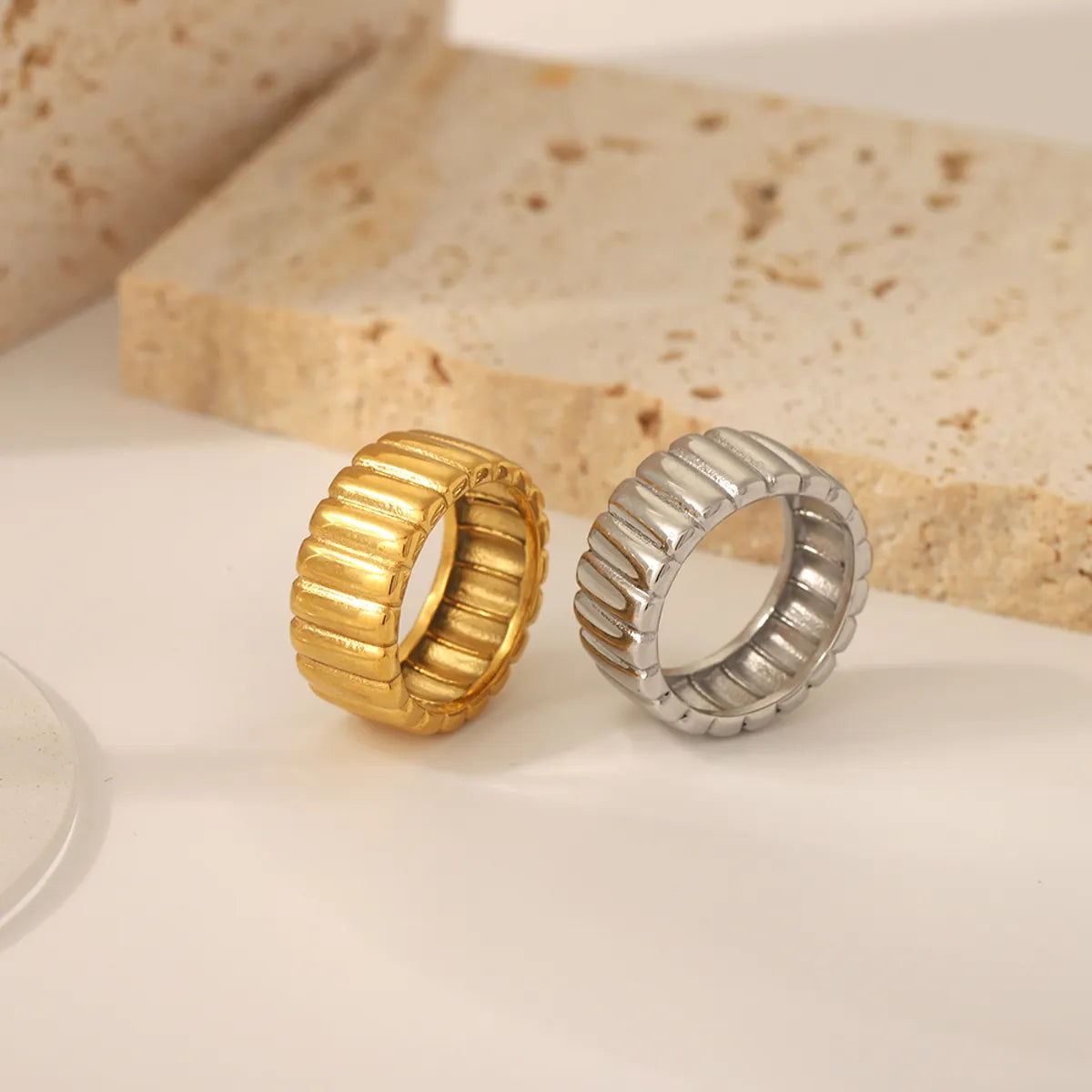 women’s aquamarine rings-Retro Stripe Stainless Steel Polishing Plating 18k Gold Plated Rings