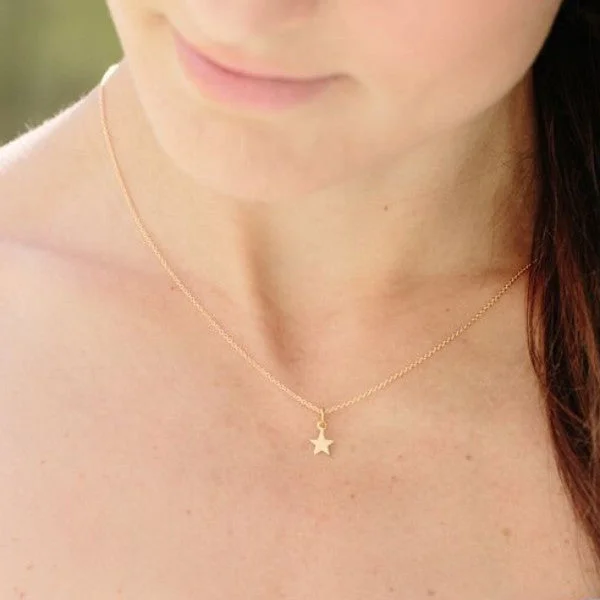 women’s vintage silver necklaces-Tiny Gold Star