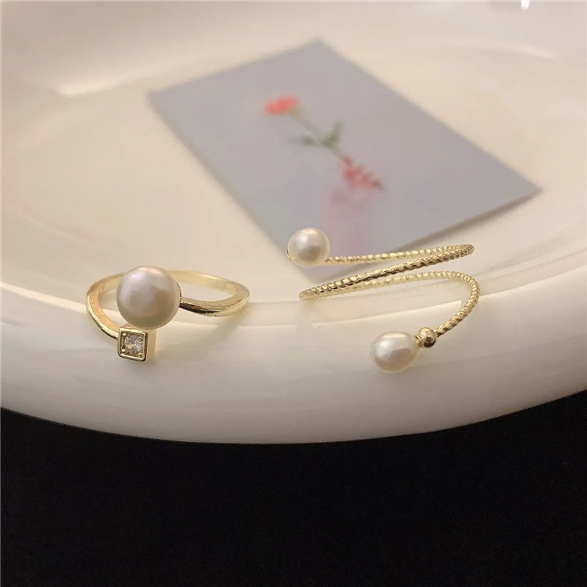 elegant solitaire rings for women-Modern Style Geometric Freshwater Pearl Copper Inlay Freshwater Pearl Open Ring