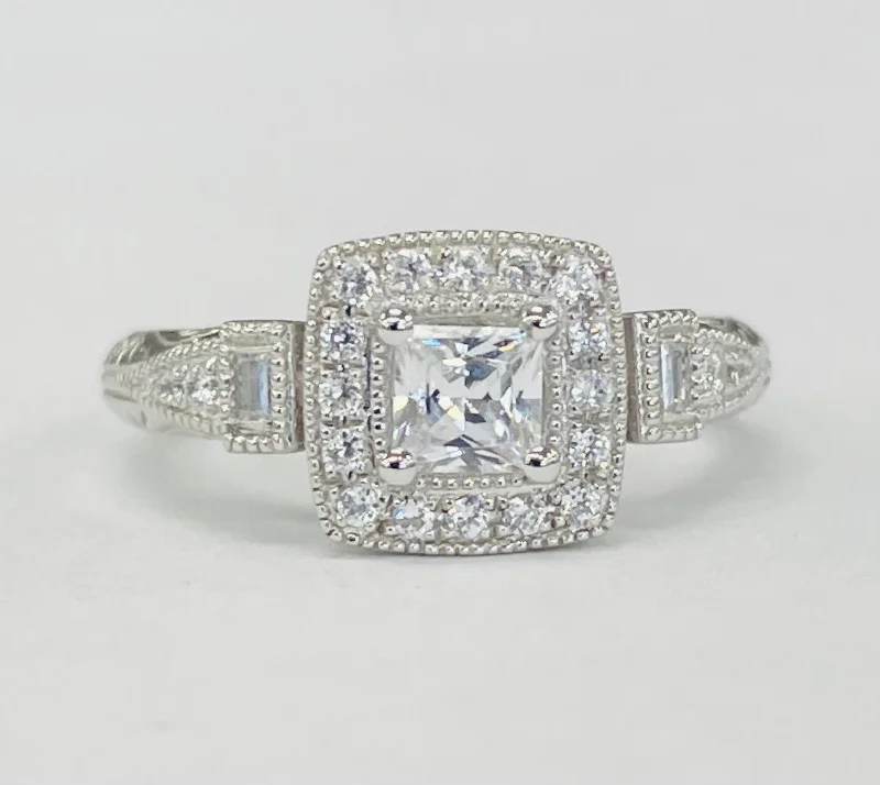 affordable solitaire engagement rings-Romance - Vintage Inspired Halo Detailed DIamond Setting