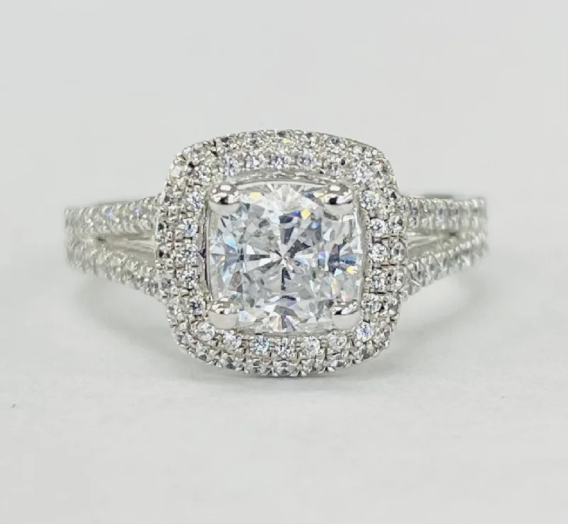 stylish engagement rings for women-Romance - Split Hank Pave Halo Diamond Setting