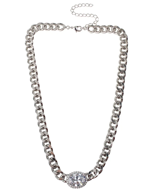 women’s romantic necklaces-Oval CZ Chain Necklace