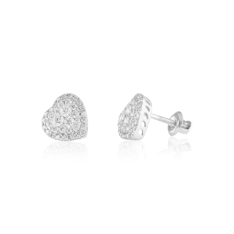 women’s radiant crystal earrings-Heart Diamond Stud Earrings