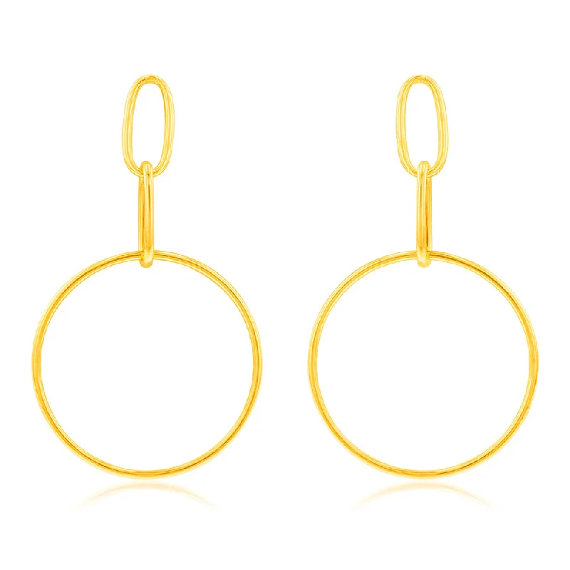 women’s wedding earrings-9ct Yellow Gold Silverfilled Link And Open Circle Drop Earrings