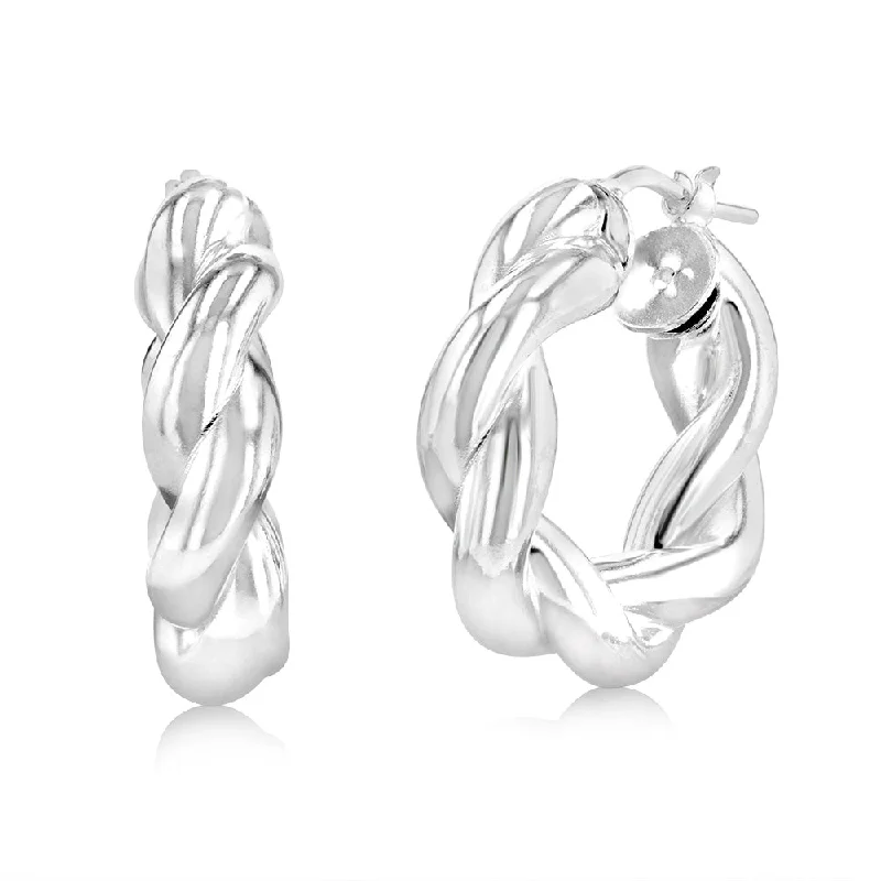 women’s pearl drop earrings-Sterling Silver Twisted Chunky 12mm Hoop Earrings