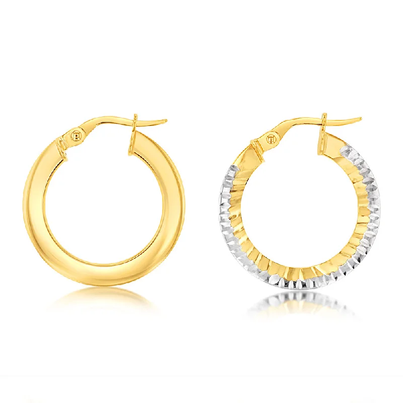 women’s sparkling diamond earrings-9ct Yellow Gold Fancy Diamond Cut Hoop Earrings