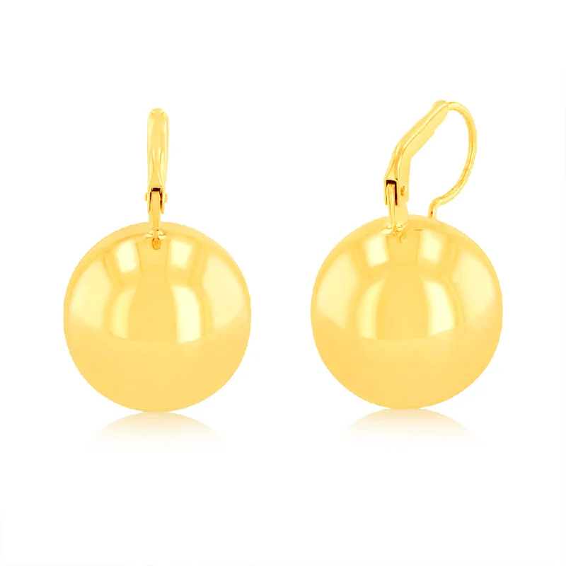 women’s crystal earrings-Sterling Silver Gold Plated Polished 18mm Ball Leverback Earrings