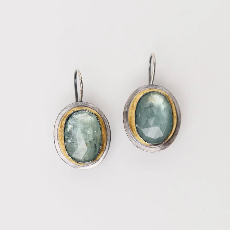 women’s delicate drop hoop earrings-Green Kyanite Crescent Rim Hook Earrings