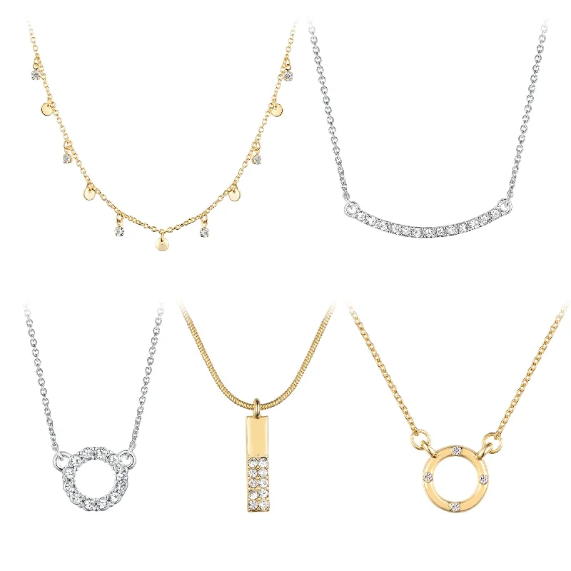 women’s gold gemstone necklaces-Pave Pendant & Discs Necklace Set