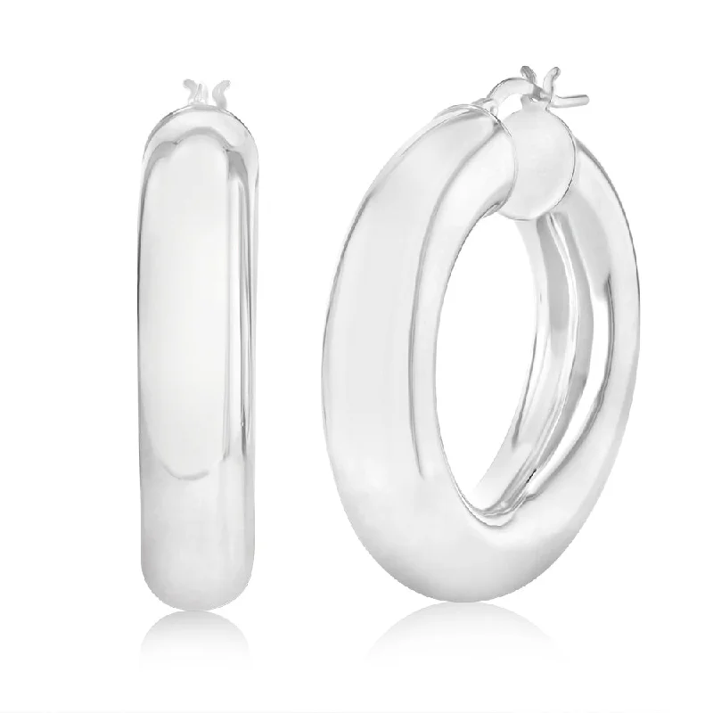 women’s hoop earrings-Sterling Silver Polished Tube 20mm Hoop Earrings