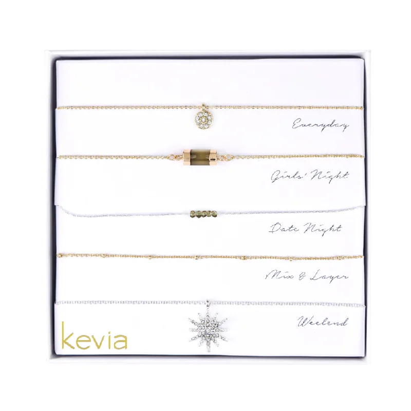 women’s simple gold necklaces-Mixed Metal & Natural Stone Necklace Set