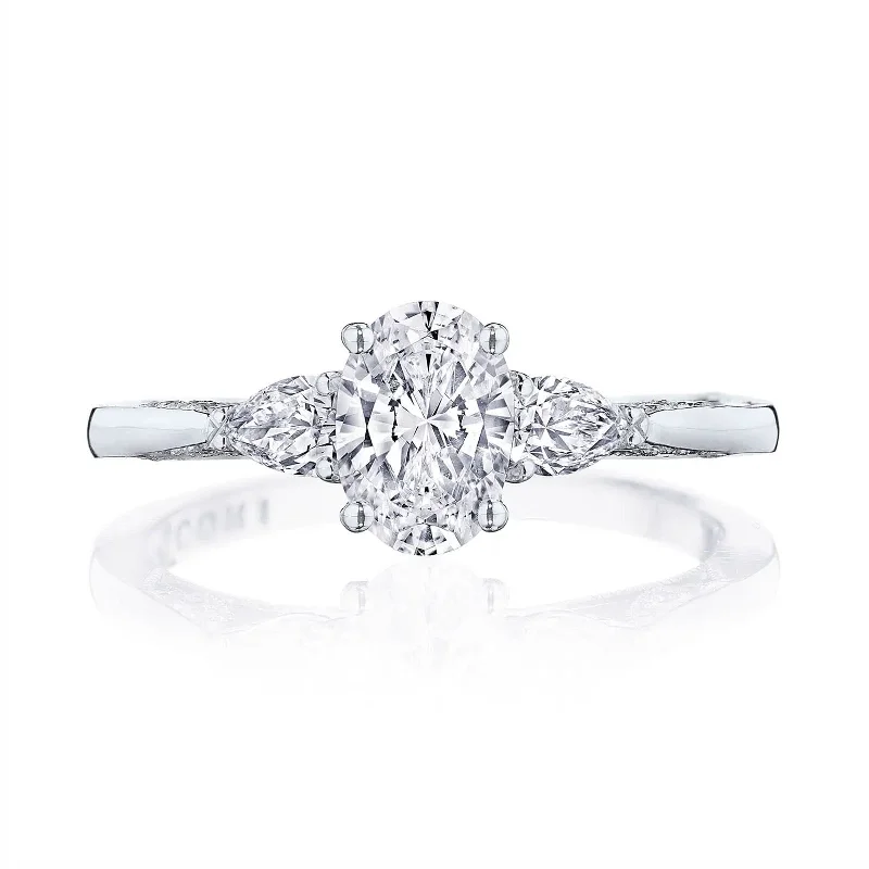 unique vintage diamond engagement rings-Oval 3-Stone Semi Mount Ring