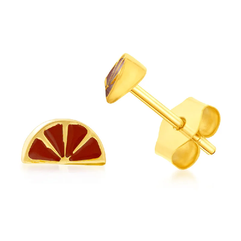 women’s colorful drop earrings-9ct Yellow Gold Slice Of Orange Lime Stud Earrings