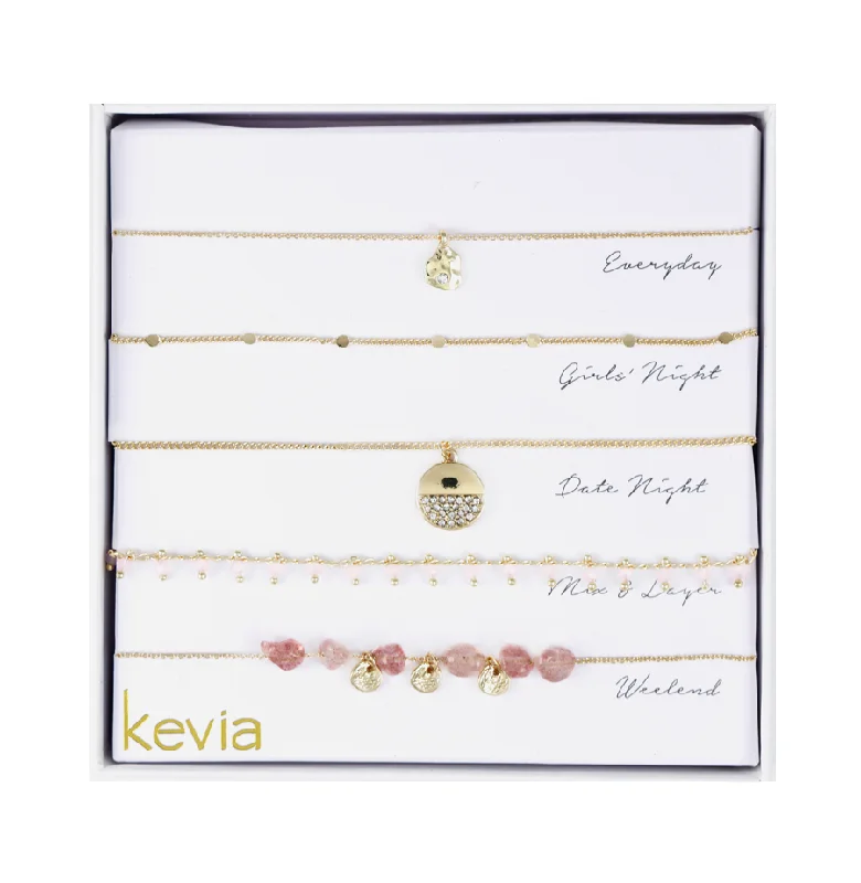 women’s pearl and sapphire necklaces-Pink Stone & Gold Necklace Set