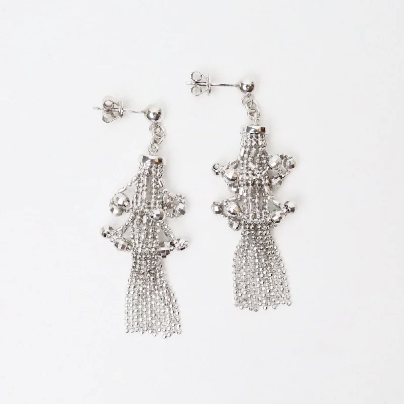 women’s gold diamond earrings-Sterling Silver Woven Lace Double Lantern Earrings