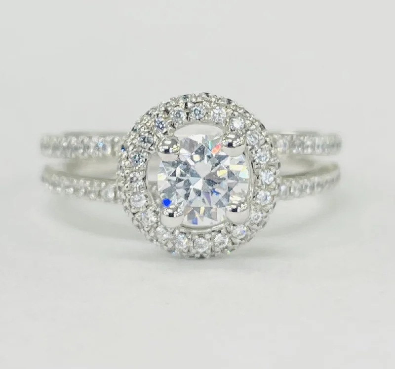 radiant-cut engagement rings for women-Romance - Modern Pave Halo Split Shank Setting