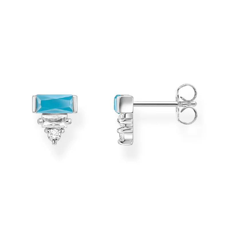 women’s opal gemstone earrings-Thomas Sabo Sterling Silver Mystic Island Turqoise cubic Zirconia Earrings