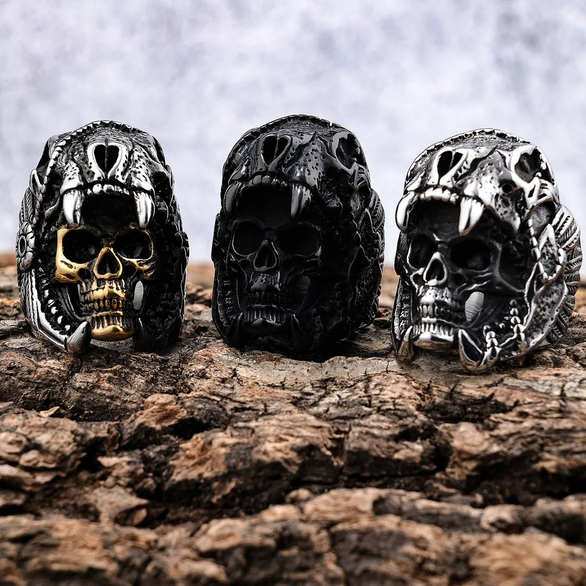 women’s diamond wedding bands-Punk Skull 304 Stainless Steel Men'S Rings