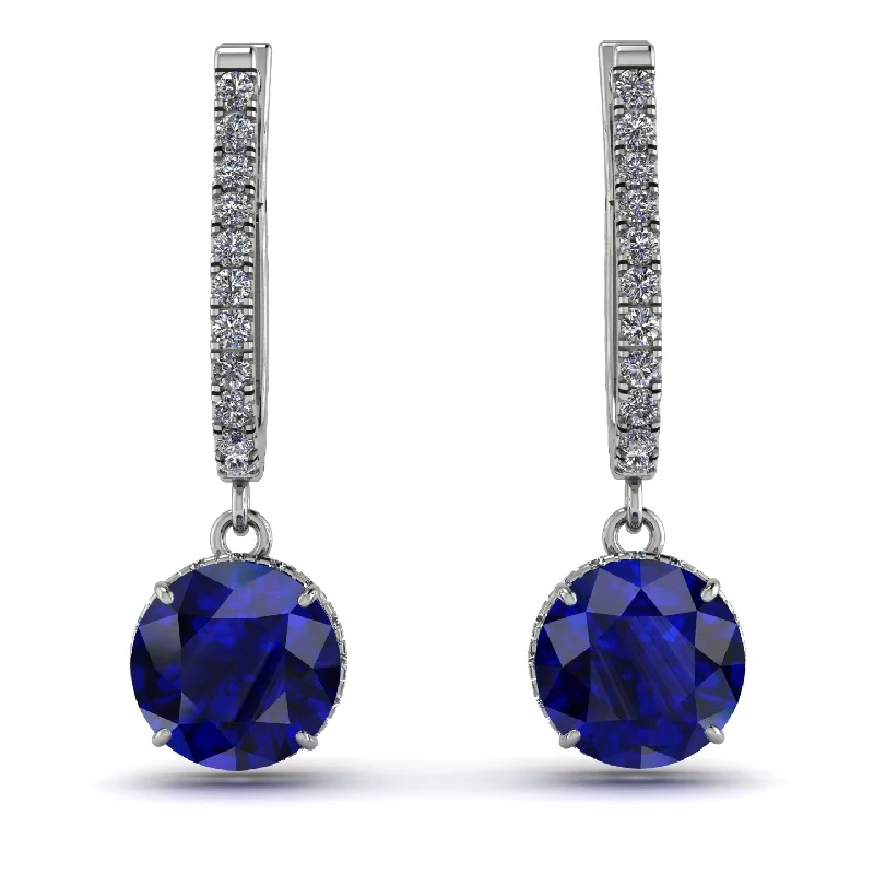 women’s personalized silver earrings-Sapphire Dangle Earrings With Hidden Halo - Adaline No. 15