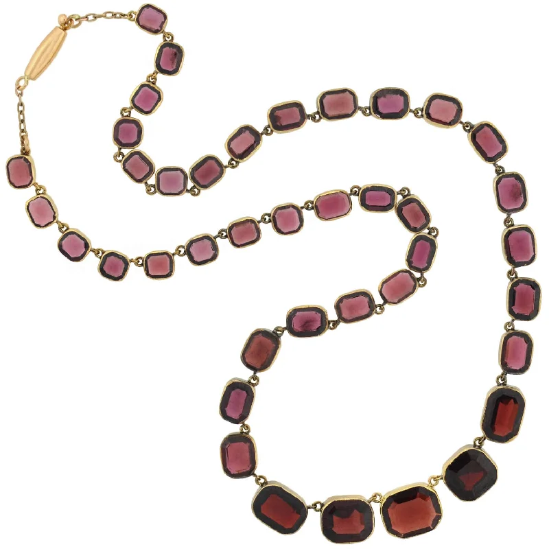 women’s heart-shaped pendant necklaces-Victorian 14kt Faceted Garnet Link Collar Necklace 15.5"