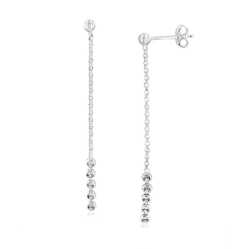 women’s custom diamond earrings-Sterling Silver Diamond Cut Beads Fancy Drop Earrings