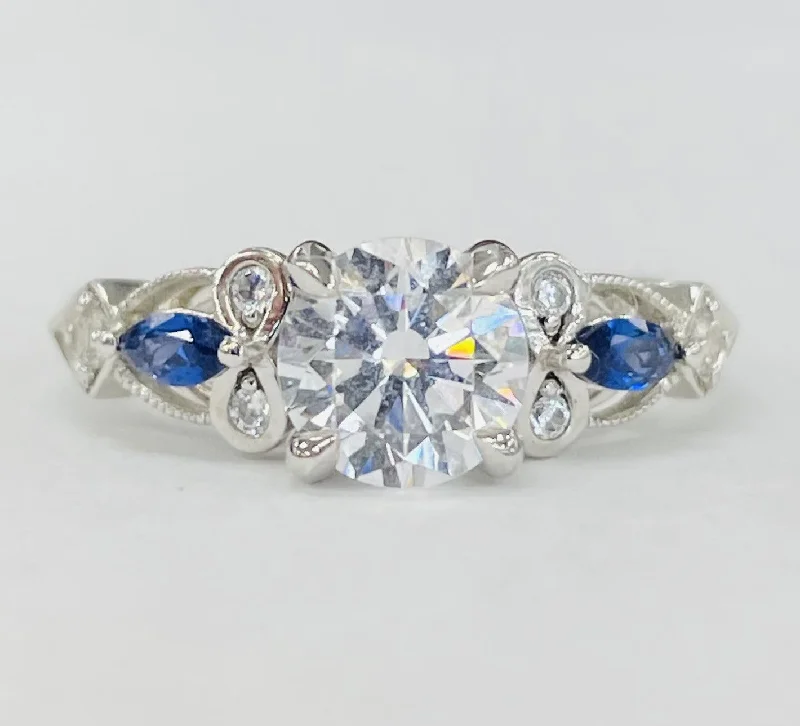 vintage style engagement rings-Romance - Floral Inspired Sapphire And Diamonds Setting