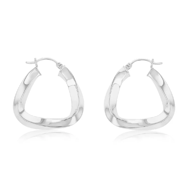 women’s minimal drop earrings-Sterling Silver Twisted Polished Triangle Hoop Earrings