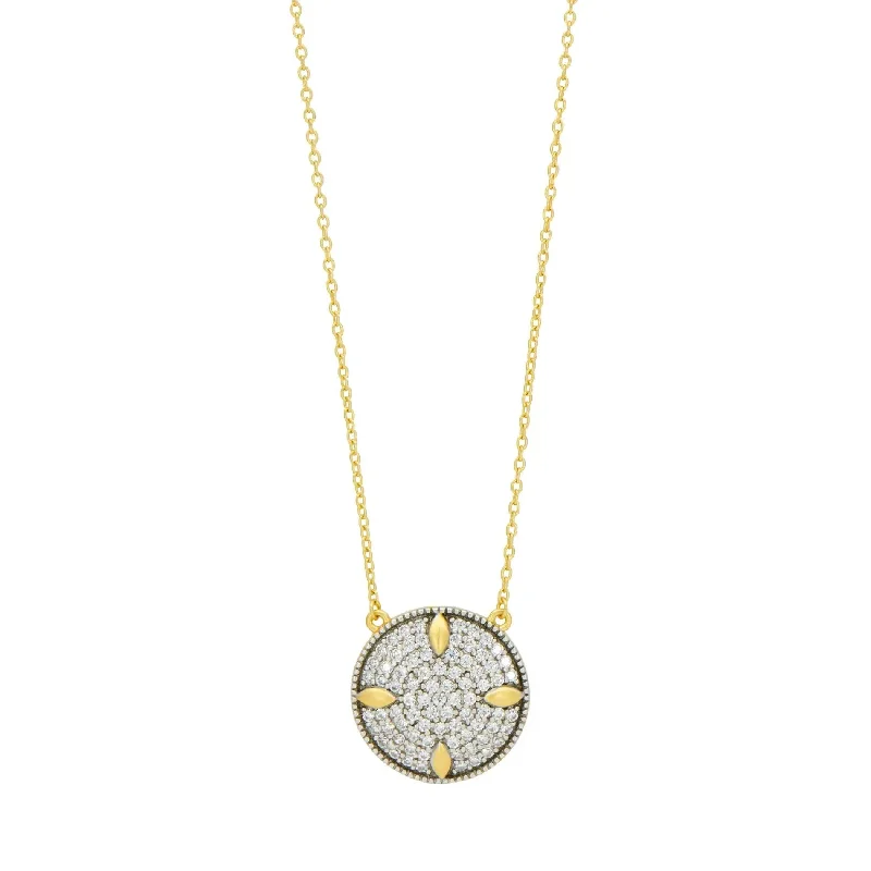 women’s fine gemstone necklaces-Petals and Pavé Small Pendant Necklace