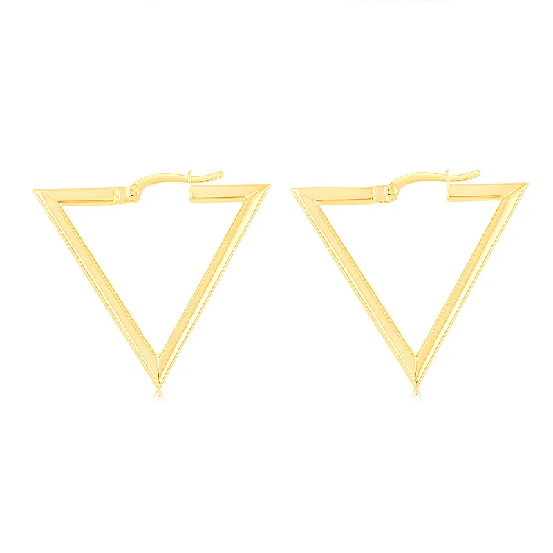 women’s polished gold earrings-9ct Yellow Gold Polished Inverted Triangle Hoop Earrings