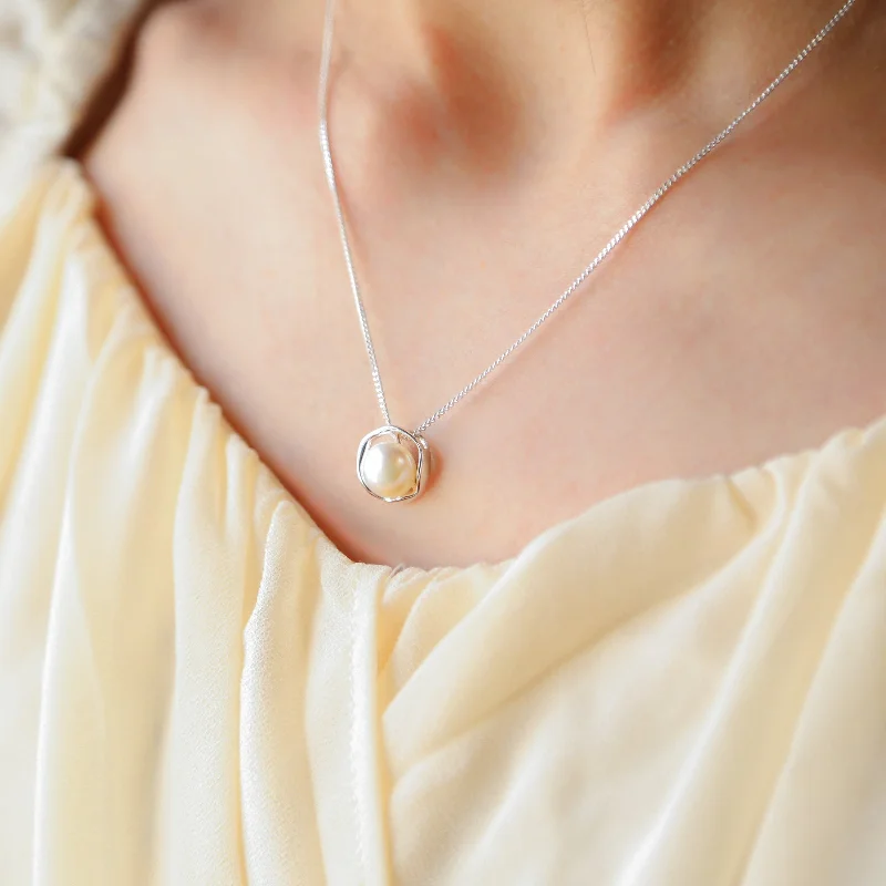 women’s minimalist beaded necklaces-ESSEX - Freshwater Pearl and 925 Sterling Silver Necklace