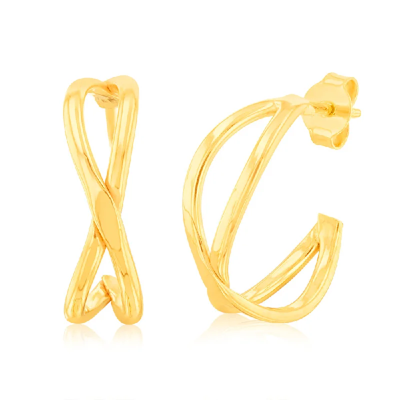 women’s intricate drop gemstone earrings-9ct Yellow Gold Fancy 15mm Hoop Earrings