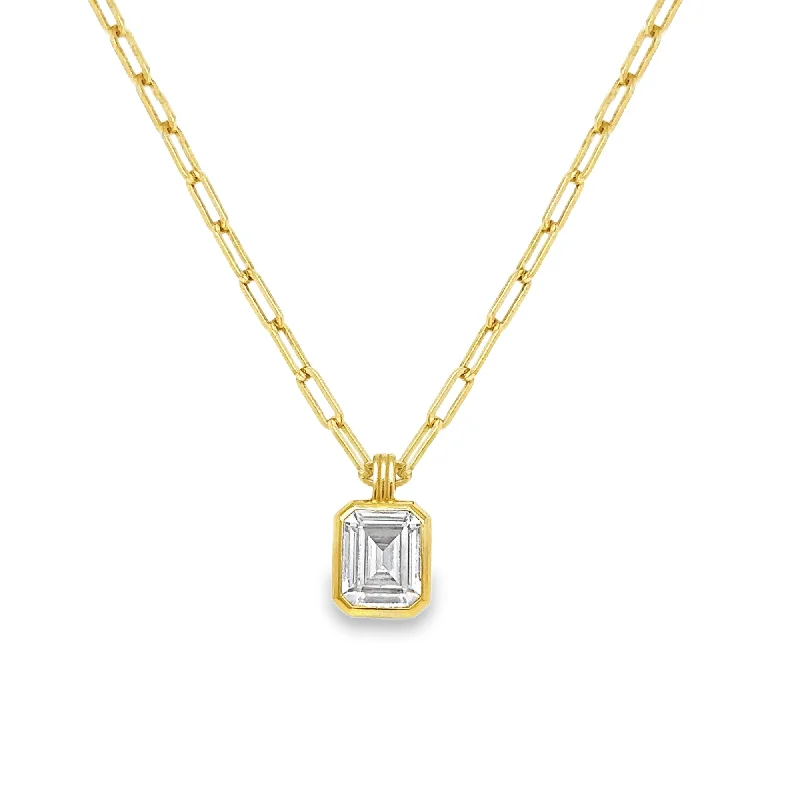 women’s long beaded necklaces-Emerald Cut CZ Pendant Gold