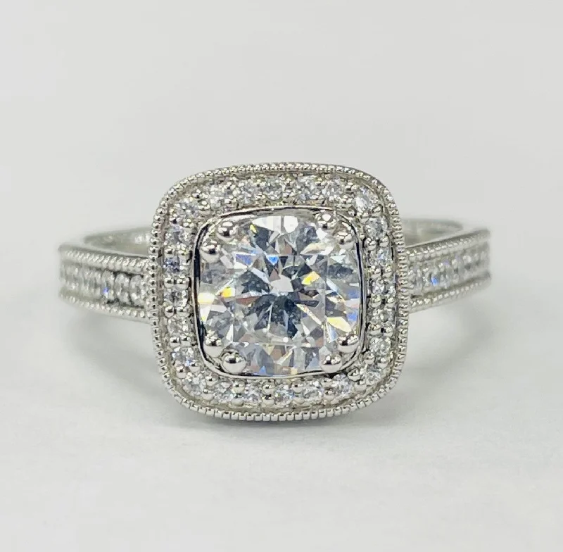 platinum diamond engagement rings-Romance - Vintage Inspired Detailed Halo Diamond Setting