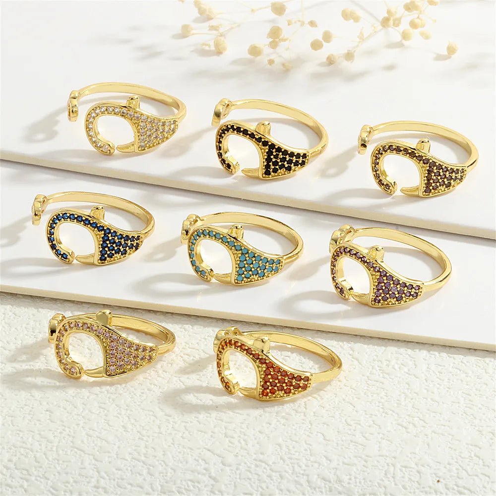 women’s bridal sets with diamonds and emeralds-Copper 18K Gold Plated Inlay Geometric Zircon Open Rings