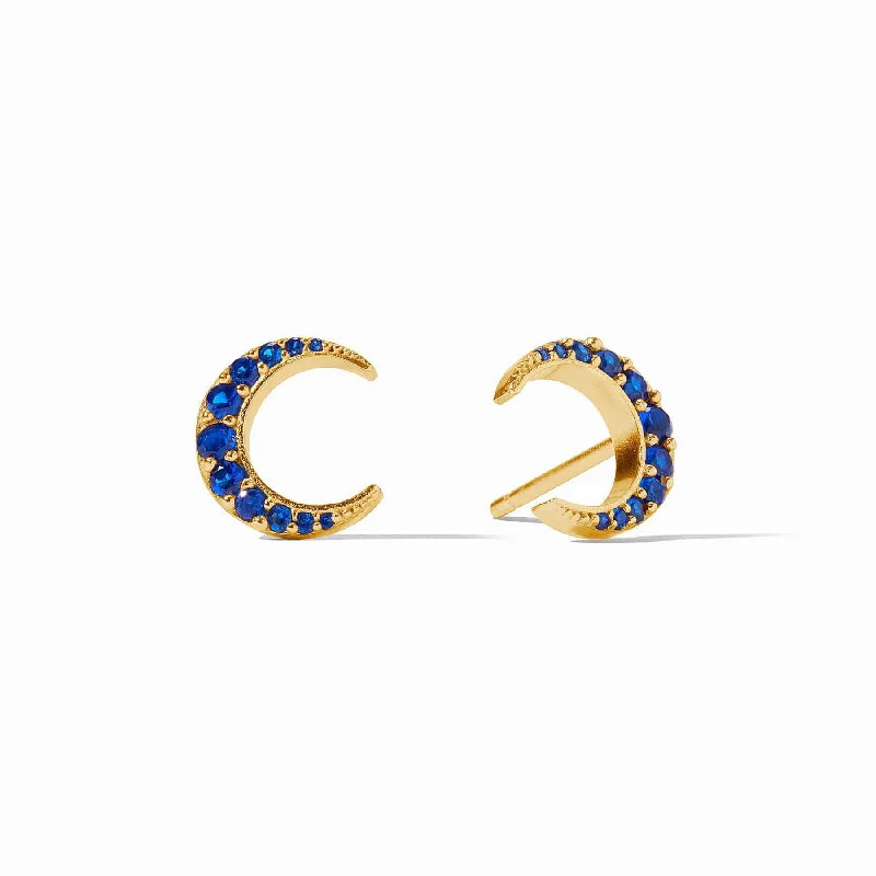 women’s large drop earrings-Sapphire Blue CZ Luna Stud Earrings