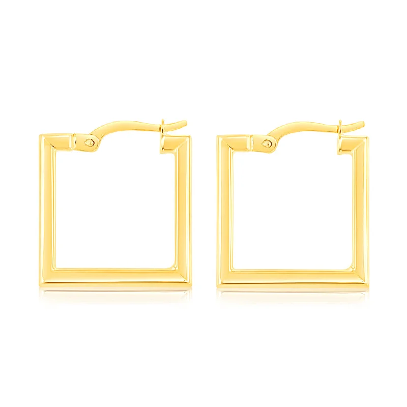 women’s classic gemstone stud earrings-9ct Yellow Gold  Polished Square Hoop Earrings