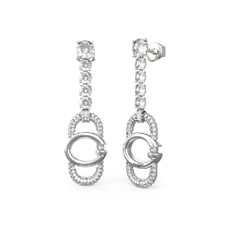 women’s drop earrings-Guess Stainless Steel 41mm G Logo And Crystal Tennis Drop Earrings