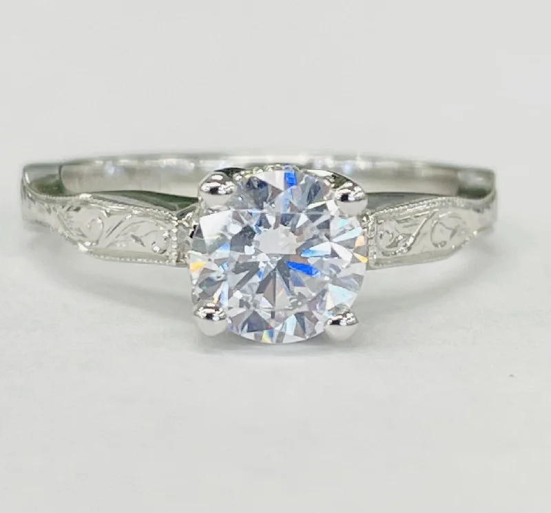 radiant-cut solitaire engagement rings-Noam Carver- Vintage Inspired Hidden Halo Diamond Setting