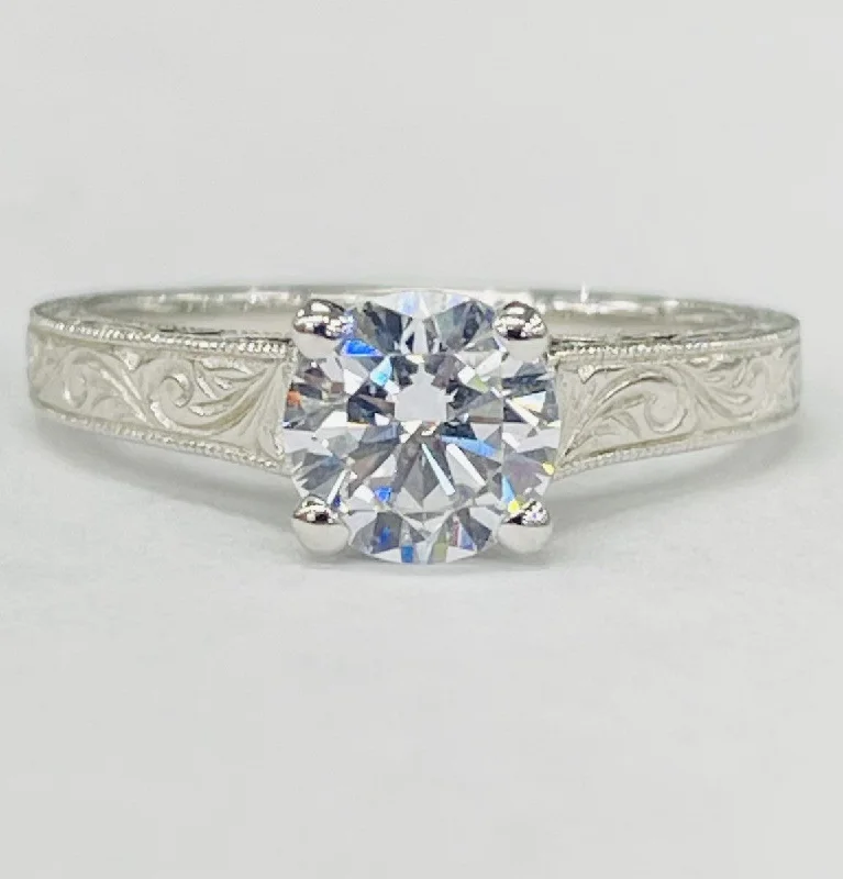 elegant solitaire engagement rings-Noam Carver - Vintage Inspired Scroll Work Setting