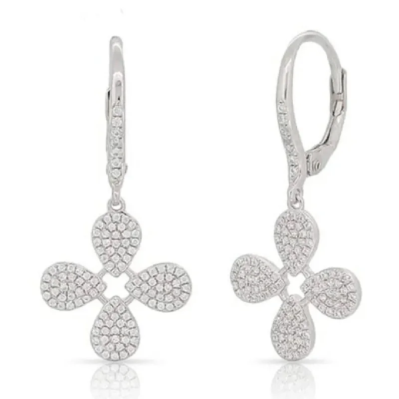 women’s artistic earrings-White Gold Diamond Clover Earrings