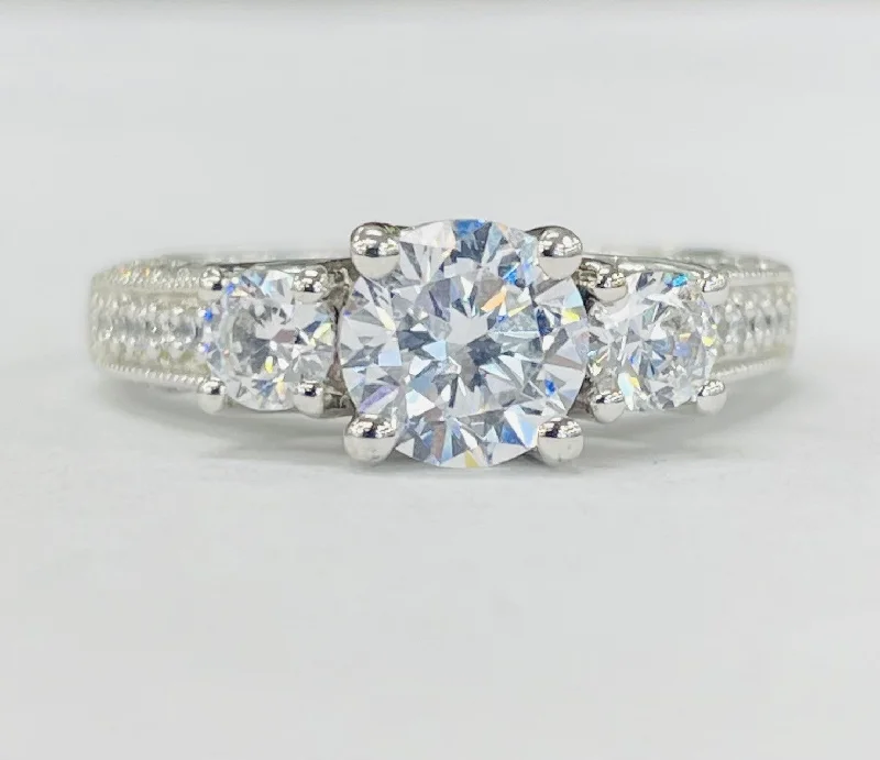 radiant diamond rings-Romance - Three Stone Pave Diamond Setting