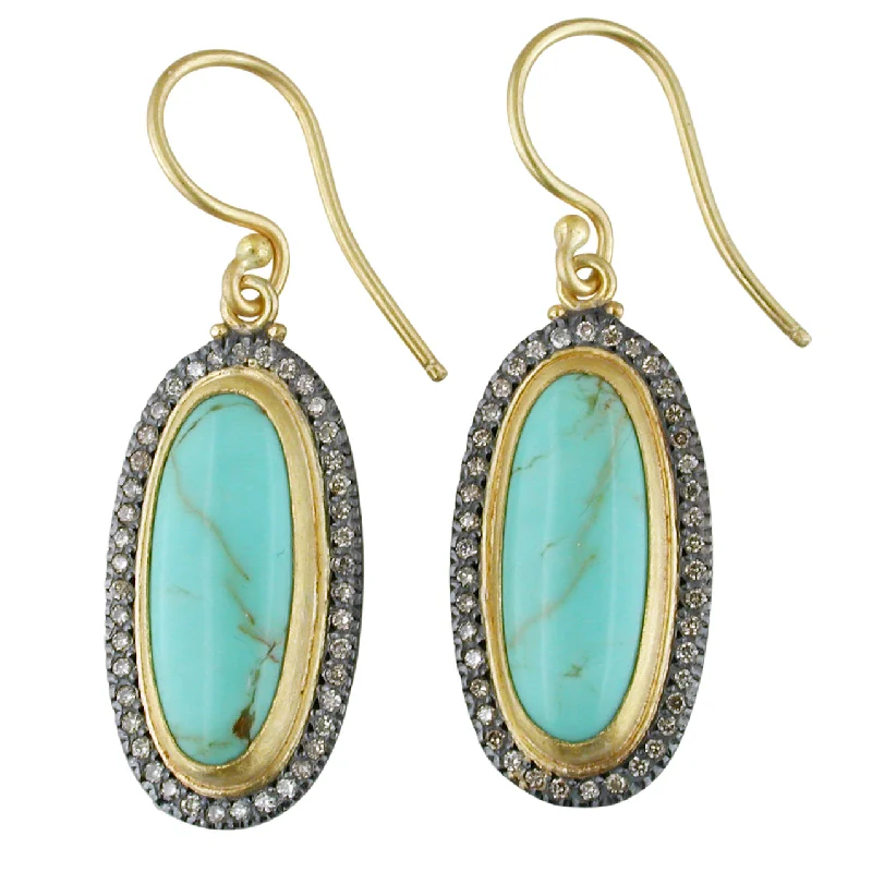 women’s opal hoop earrings-Lika Behar "My World" Earrings with Oval Kingman Turquoise MY-E-100-GXCDTQ