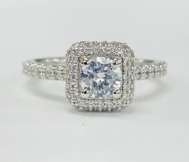 oval-shaped diamond engagement rings-Romance - Micro Pave Cushion Halo Diamond Setting