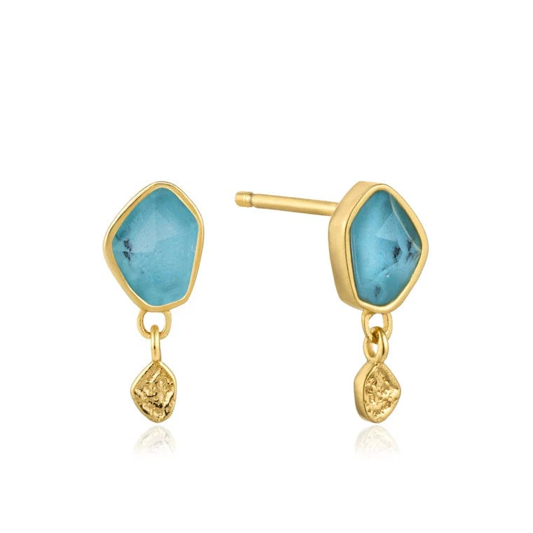 women’s multi-color crystal earrings-Gold Turquoise Drop Stud Earrings