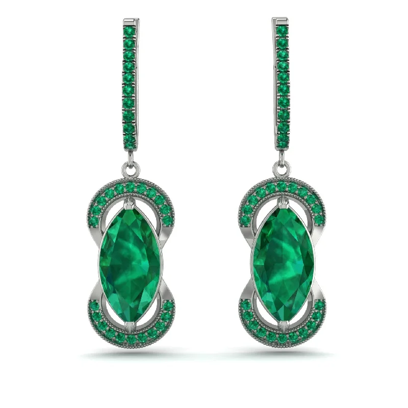 women’s black gemstone earrings-Marquise Vintage Emerald Earrings - Marley No. 21