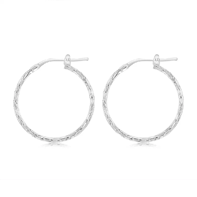 women’s luxurious crystal drop earrings-Sterling Silver Patterned 20mm Hoop Earrings