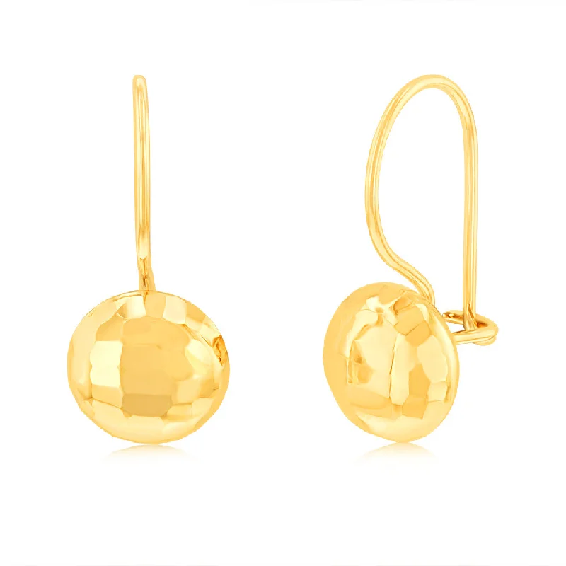 women’s asymmetrical earrings-9ct Yellow Gold Diamond Cut 6.9mm Flat Ball Euroball Hook Earrings