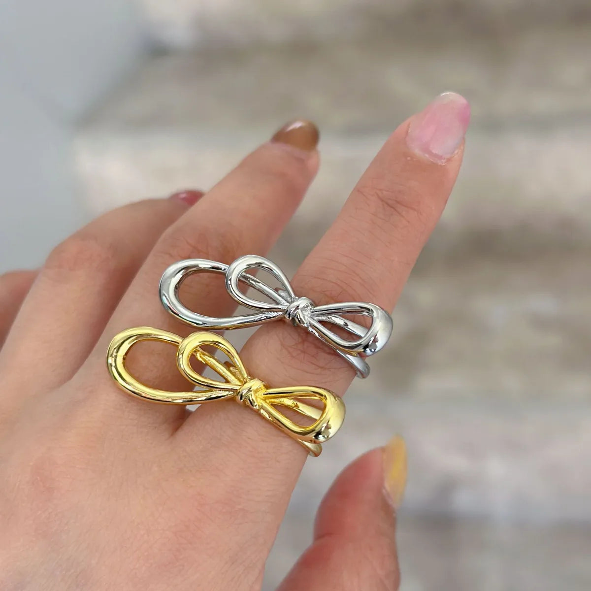 women’s gemstone rings-Copper Elegant Plating Bow Knot Open Rings